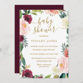 赤面ブルゴーニュ金ゴールドフローラベビーシャワー招待状 招待状 (正面/裏面)
