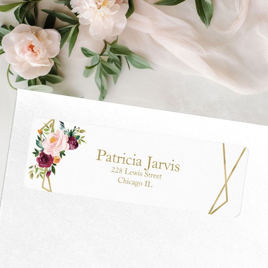 赤面ブルゴーニュ金ゴールド幾何学水彩フローラ ラベル