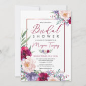 赤面ブルゴーニュ&ネイビーブルーフローラブライダルシャワー 招待状 (正面)