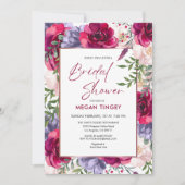 赤面ブルゴーニュ&ネイビーブルーフローラブライダルシャワー 招待状 (正面)