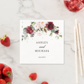 赤面ブルゴーニュ&ピンクフローラボホナプキンズ スタンダードカクテルナプキン (インサイチュ)