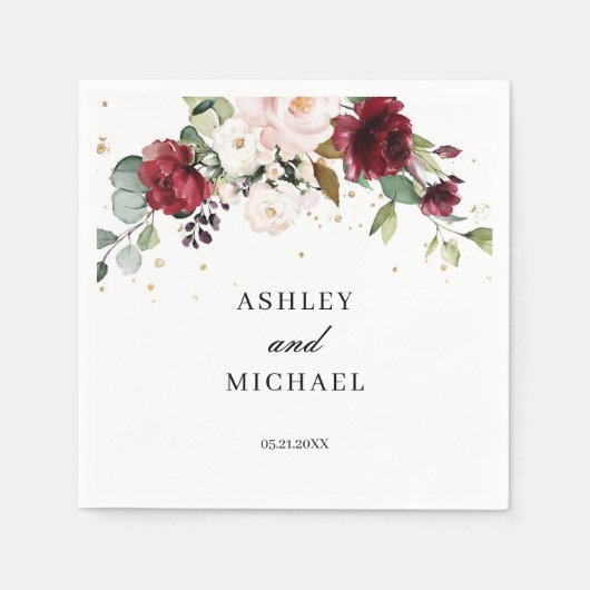 赤面ブルゴーニュ&ピンクフローラボホナプキンズ スタンダードカクテルナプキン (正面)