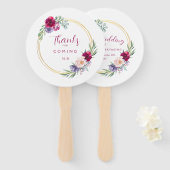 赤面ブルゴーニュ&金ゴールド開花フローラ 素朴 ハンドファン (正面&裏面)