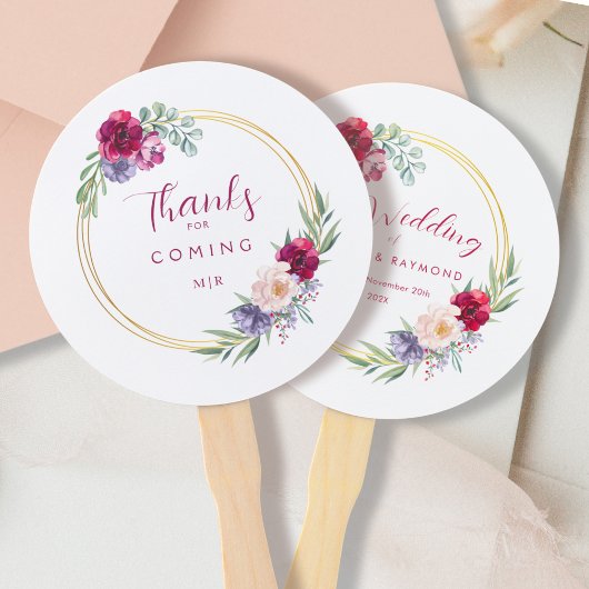 赤面ブルゴーニュ&金ゴールド開花フローラ 素朴 ハンドファン