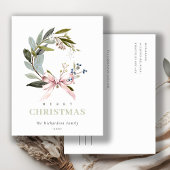 赤面ブルーグリーンウィンタークリスマスリースホリデー シーズンポストカード