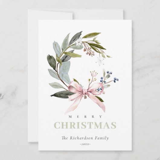 赤面ブルーグリーンウィンタークリスマスリース写真 シーズンカード (正面)