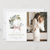 赤面ブルーグリーンウィンタークリスマスリース写真 シーズンカード (正面)