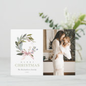 赤面ブルーグリーンウィンタークリスマスリース写真 シーズンカード (スタンド正面)