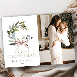 赤面ブルーグリーンウィンタークリスマスリース写真 シーズンカード