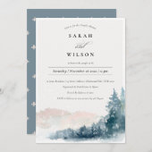 赤面ブルーパインマウンテンズカップルシャワー招待状 サンキューカード (正面/裏面)