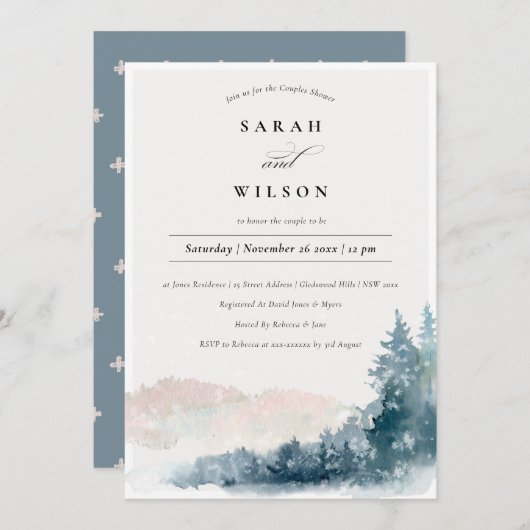 赤面ブルーパインマウンテンズカップルシャワー招待状 サンキューカード (正面/裏面)