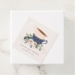 赤面ブルーフローラ積み上げティーカップベビーシャワー フェイバータグ