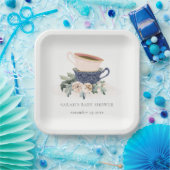 赤面ブルーフローラ積み上げティーカップベビーシャワー ペーパープレート (パーティー)