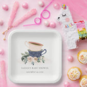 赤面ブルーフローラ積み上げティーカップベビーシャワー ペーパープレート (パーティー)