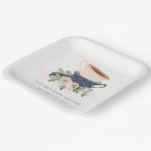 赤面ブルーフローラ積み上げティーカップベビーシャワー ペーパープレート (傾斜あり)