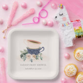 赤面ブルーフローラ積み上げティーカップベビーシャワー ペーパープレート (パーティー)