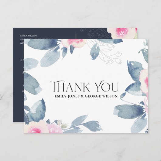 赤面ブルーフローラANY YEAR ANNIVERSARYありがとう 案内ポストカード (正面/裏面)