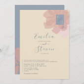 赤面ブルーモダンフローラ結婚式の招待 招待状 (正面/裏面)