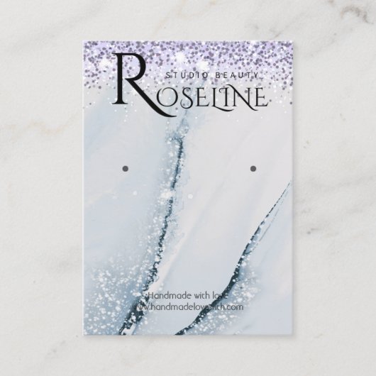 赤面ブルー水彩グリッターロゴイヤリングディスプレイ 名刺 (正面)