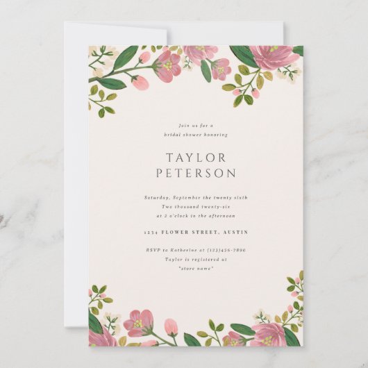 赤面ブーケエレガントフローラブライダルシャワー 招待状 (正面)