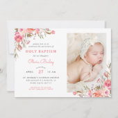 赤面ブーケフローラベビーガール写真バプテスマ 招待状 (正面)