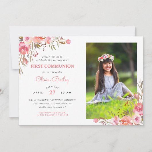 赤面ブーケフローラ写真第1聖餐式 招待状 (正面)