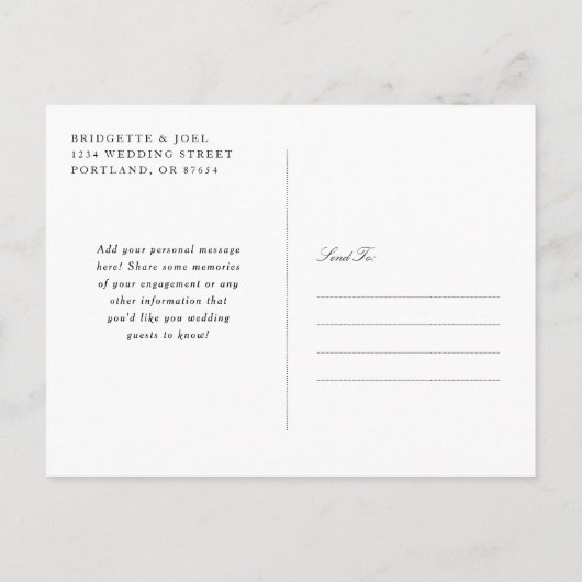 赤面ブーケロマンチックエレガントで日付を保存 案内ポストカード (裏面)