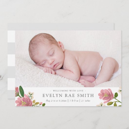 赤面ブーケ誕生のお知らせ 案内状 (正面/裏面)