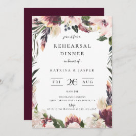 赤面プラムフローラフレームリハーサルディナー 招待状