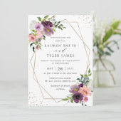 赤面プラムフローラ幾何紫緑モダン色 招待状 (スタンド正面)