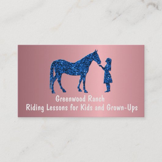 赤面ベルベットメタリックガールウィズホースブルーグリッター 名刺 (正面)