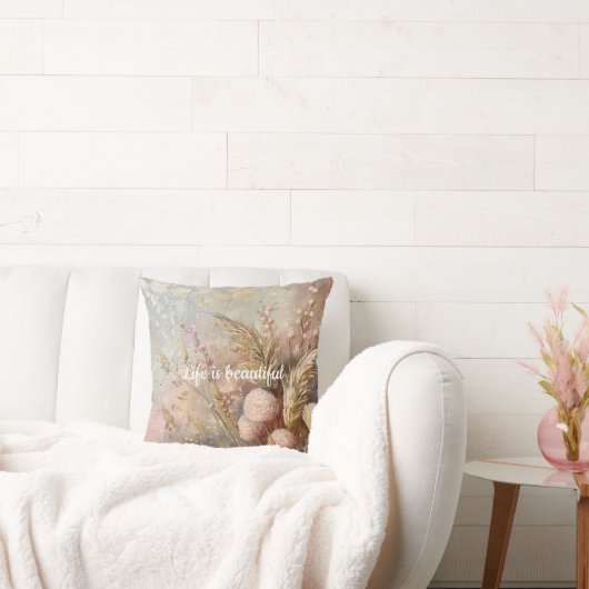 赤面ベージュシックボホフラワーズ クッション (ソファ)