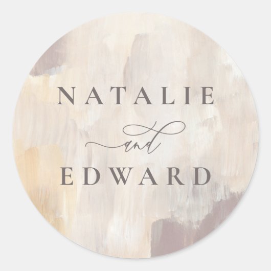 赤面ベージュ及びクリーム絵を描結婚抽象芸術 ラウンドシール (正面)