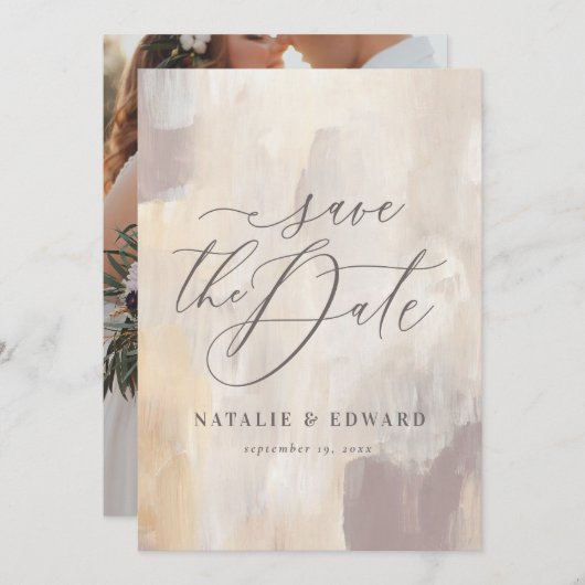 赤面ベージュ色彩の鮮やか結婚抽象芸術の写真 (正面/裏面)