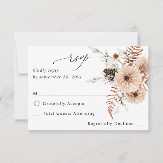 赤面ベージュ&パイン素朴ノミールRSVP 出欠カード (正面)