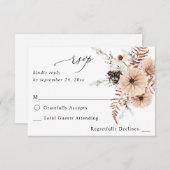 赤面ベージュ&パイン素朴ノミールRSVP 出欠カード (正面/裏面)