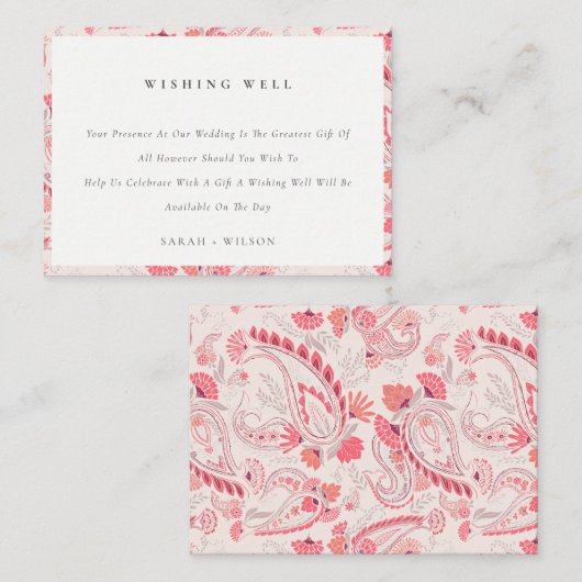 赤面ペイズリータイポグラフィ結婚ズウィングウェル エンクロージャーカード (正面/裏面)