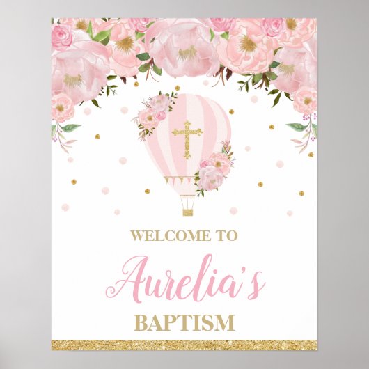 赤面ホットエアバルーン《キリスト教》洗礼式や命名式バプテスムウェルカム ポスター (正面)