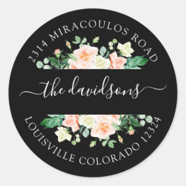 赤面ホワイトフラワーズ差出人住所封筒用シール ラウンドシール