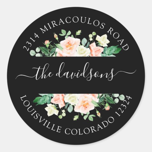 赤面ホワイトフラワーズ差出人住所封筒用シール ラウンドシール (正面)