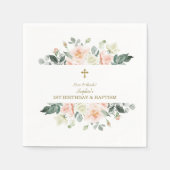 赤面ホワイトフラワーズ金ゴールドガール1st誕生日バプテスマ スタンダードカクテルナプキン (正面)