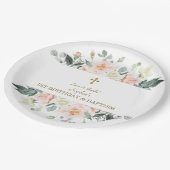 赤面ホワイトフラワーズ金ゴールドガール1st誕生日バプテスマ ペーパープレート (アングル)