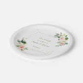 赤面ホワイトフラワーズ金ゴールド結婚グリッター ペーパープレート (アングル)