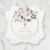 赤面ホワイトフラワーズ開花金ゴールドクロスバプテスマ フェイバータグ (裏面)