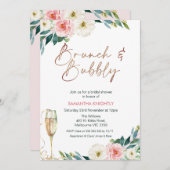 赤面ホワイトフローラブライダル&バブリーブライダルシャワー 招待状 (正面/裏面)