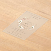 赤面ホワイトフローラリースカップルシャワー招待状 アクリル招待状 (レイダウン)