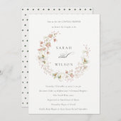 赤面ホワイトフローラリースカップルシャワー招待状 サンキューカード (正面/裏面)