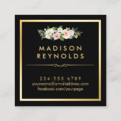 赤面ホワイトフローラ金ゴールドフレーム白黒ストライプ スクエア名刺 (裏面)