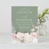 赤面ホワイトボタニカルバラセージグリーン結婚ズ 招待状 (スタンド正面)