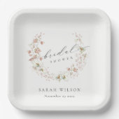 赤面ホワイトメドウフローラリースブライダルシャワー ペーパープレート (正面)